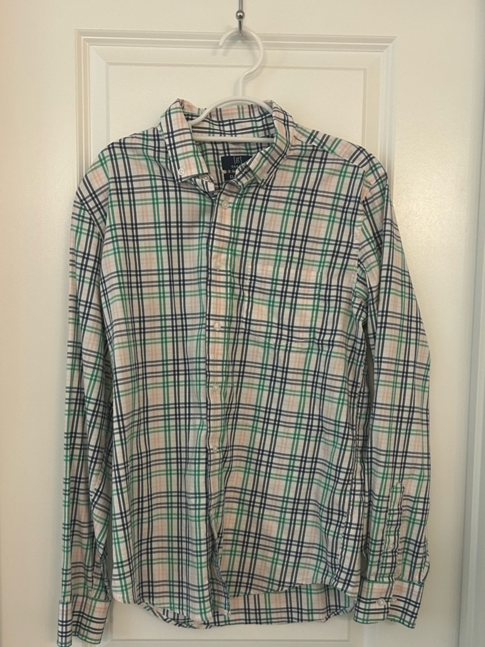 George Plaid Button Down Shirt Size Small Green Blue White Classic Fit